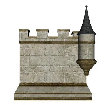 Castle wall and tower - 3D render Stock Illustration
