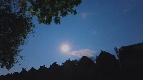 Castle Wall with Birds Flying Under Bright Sun in Chiang Mai Thailand Stock Footage 342335216