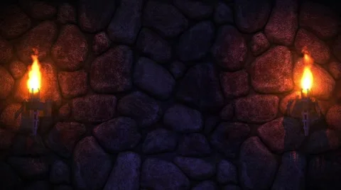 Castle wall with two slowly burning torches Stock Footage 60242037