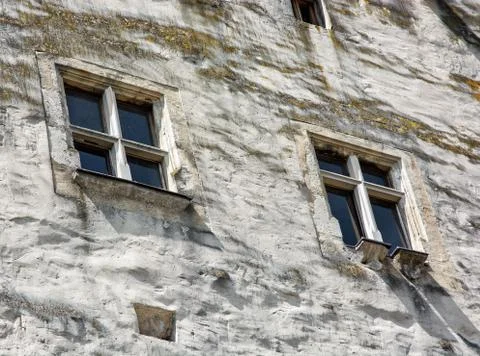 Castle wall with windows, architectural theme Stock Photos