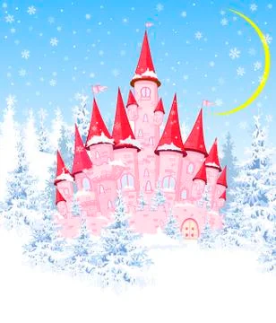 Castle in the winter forest Stock Illustration