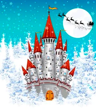 Castle in the winter forest Stock Illustration