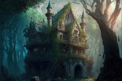 A Castle Within A Forest Stock Illustration