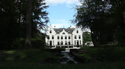 Castle in the woods with waterfall Stock Footage 27174060
