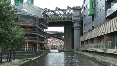 Castlefield Canal &amp; Railways Stock Footage 79652738