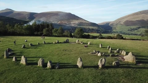 Castlerigg Stone Circle Low Drone Clip, Sunset, Cinematic, Cumbria, UK, 4K Stock Footage 148520783