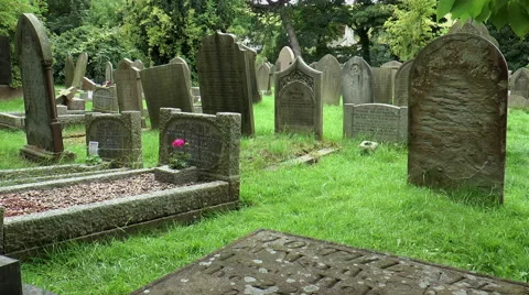 Castleton cemetery, Peak District (soft light, right-left pan). Stock Footage 53399248