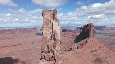 Castleton Tower Sandstone Spire near Moab Utah Orbit Stock Footage 333638480