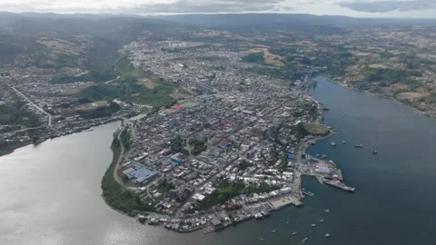 Castro Aerial View Isla de Chiloe, Chile Stock Footage 310613012