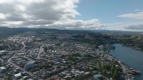 Castro Aerial View Isla de Chiloe, Chile Stock Footage 310613136