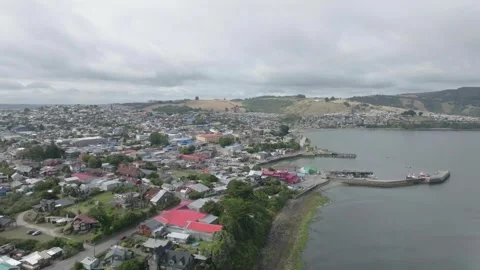 Castro Aerial View Isla de Chiloe, Chile Stock Footage 310613294