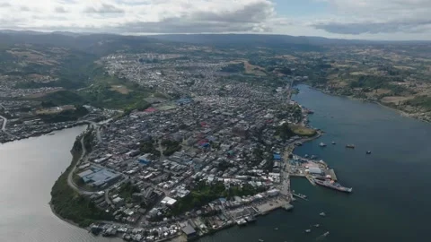 Castro Aerial View Isla de Chiloe, Chile Stock Footage 310613354