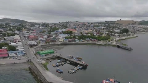 Castro Aerial View Isla de Chiloe, Chile Stock Footage 310613841