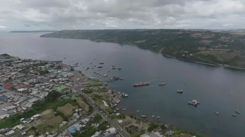 Castro Aerial View Isla de Chiloe, Chile Stock Footage 310613962