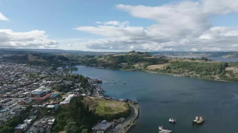 Castro Aerial View Isla de Chiloe, Chile Stock Footage 310614485