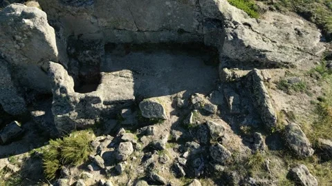 Castro de Ulaca Archaeological Spain, Drone View of Ritual Sauna, 4K Stock Footage 297230607