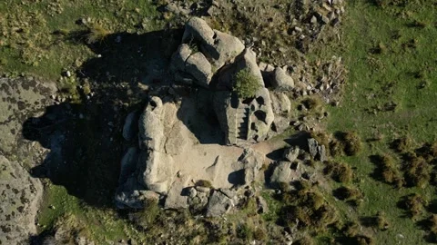 Castro de Ulaca Megalithic Steps in Spain, Rising Overhead Drone Flyover, 4K Stock Footage 297226818