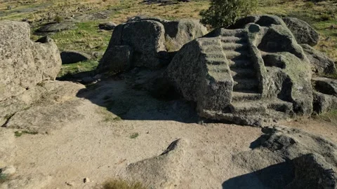 Castro de Ulaca Ruins, Spain, Drone Close-Up of Sacrificial Altar, 4K Stock Footage 297229530