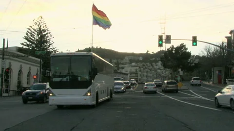 Castro San Fransisco rainbow flag intersection Stock Footage 1089589