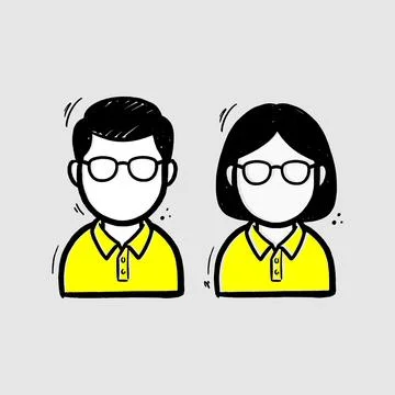 Casual Avatar Doodle Set Hand Drawn Male Female Glasses Icon Stock Illustration