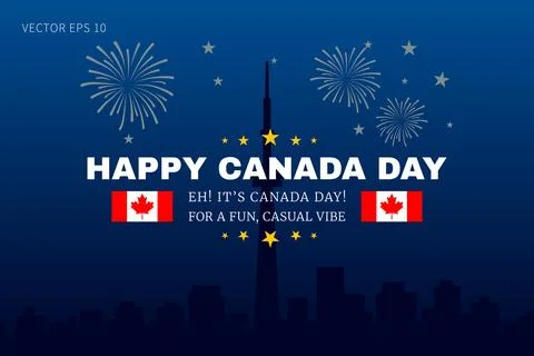 Casual Canada Day Fun Design with Flags and Fireworks Stock Illustration