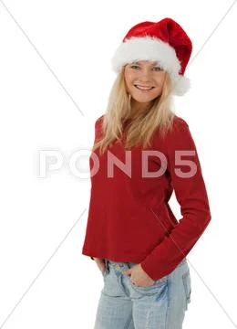 Casual Christmas girl smiling Stock Photos