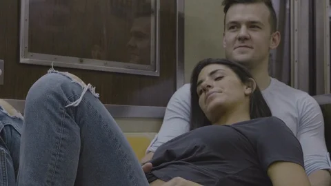 Casual Couple Cuddle On Subway Stock Footage 95015442