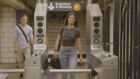 Casual Couple Exit Subway Stock Footage 95013867