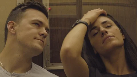 Casual Couple Talks While Riding Subway 5 Stock Footage 95019996