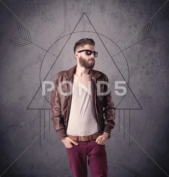 Casual funny male using mobile phone Stock Photos