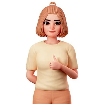 Casual Girl showing Thumbs up using Right Hand Stockillustratie