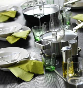 Casual green table setting Stock Photos