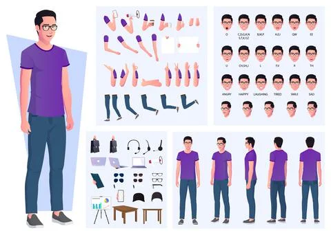 Casual Man Character Creation set with Hand Gestures and Accessories Premium  Stock Illustration