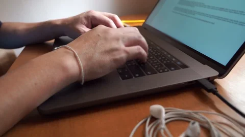 Casual man hand using computer laptop working from home, WFH concept Stock Footage 127285130