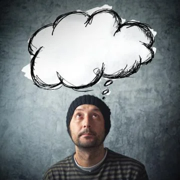 Casual man with rhinking baloon cloud 스톡 일러스트