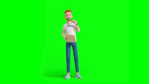 Casual Man Taking Notes on Notepad Standing in Green Background Stock Footage 329967516