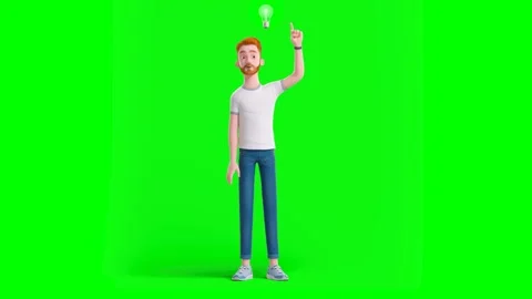 Casual Man Thinking and Getting Eureka Idea With Light Bulb Above Head on G.. Stock Footage 329967519