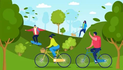 Casual people outside activity, vector illustration. Active recreation in park Ilustração Stock