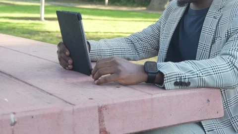 Casual Remote Work Call with Smiling Man Using Green Screen Tablet. Stock Footage 308756136