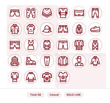 Casual Vector Graphics Pack including 28 Bold Line 128x128 Pixel Aligned Icon Illustrazione stock