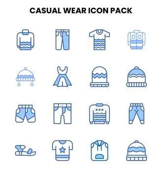Casual Wear Two Colour Vector Icons Pack Stock Illustration