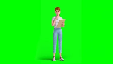 Casual Woman Taking Notes on Notepad Standing in Green Background Stock Footage 330718682