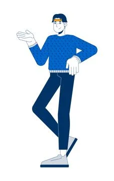 Casually dressed asian man gesturing in friendly pose 2D cartoon character Stock Illustration