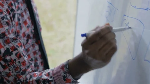 Casually dressed businessman drawing the graph on whiteboard in the office Stock Footage 73853870