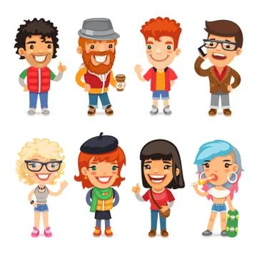 Casually Dressed Cartoon Characters Illustrazione stock