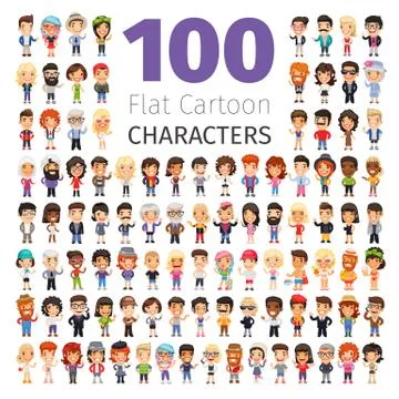 Casually Dressed Flat Characters Big Collection Stock Illustration