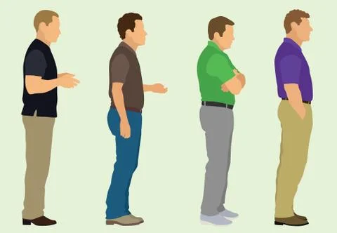 Casually Dressed Men Waiting in Line Stock Illustration