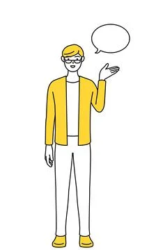 A casually dressed young man giving directions, with a wipeout. Stock Illustration