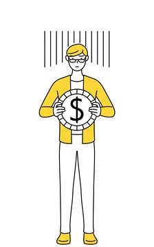 A casually dressed young man, an image of exchange loss or dollar depreciatio Stock Illustration