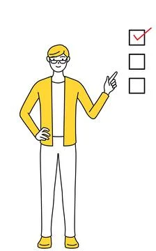 A casually dressed young man pointing to a checklist. Stock Illustration